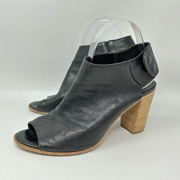 Steven By Steve Madden Black Leather Open Toe Heels Sandals Booties Size EU 39 - Picture 4 of 12